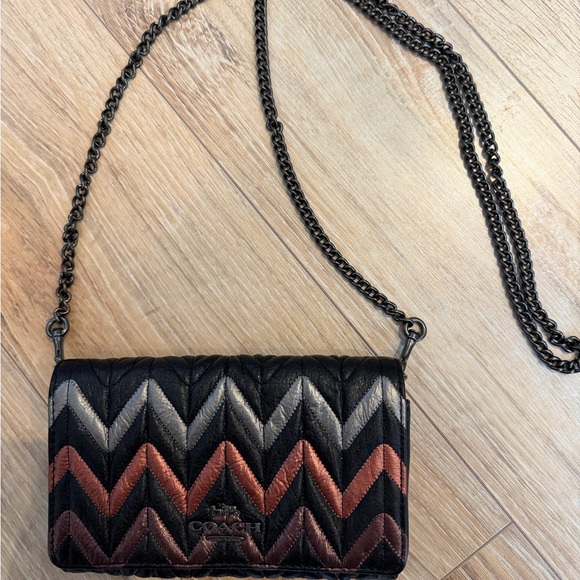 Coach Handbags - Coach Black, Pink, and Gray Chevron Crossbody Bag